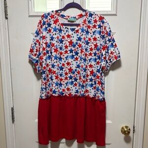 Women's Red & Blue Star Print Tunic Top